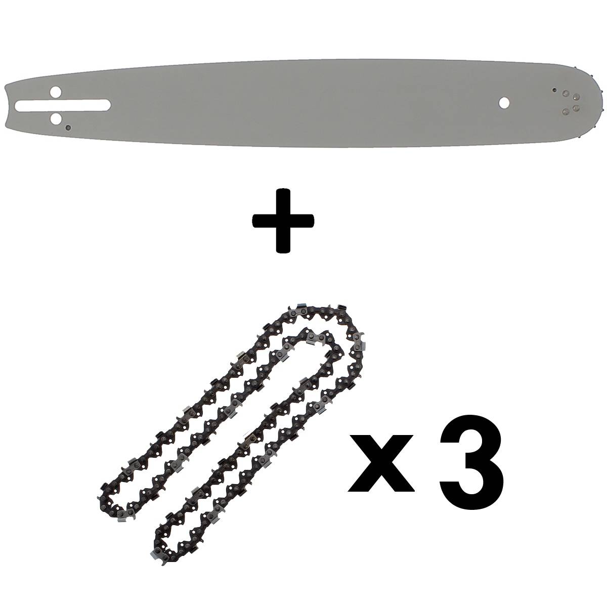 Gt Garden - Guide 16 pouces (40 cm) avec lot de 3 chaînes 66 maillons pour tronçonneuse - GT GARDEN - Imagen 1