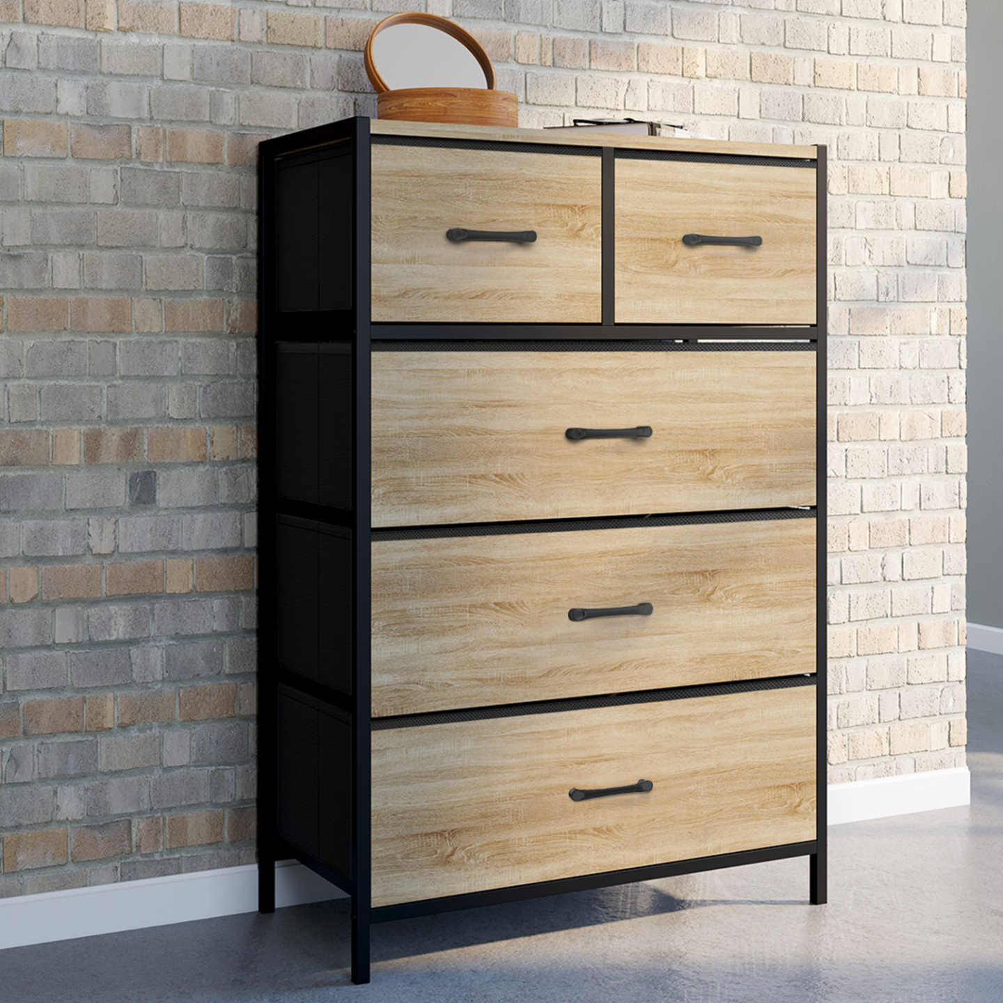 Chiffonnier 5 tiroirs en tissu UTAH 60 cm commode semainier design industriel - Image 1