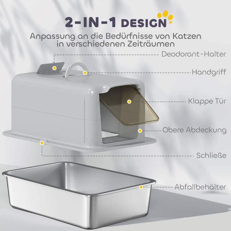 Toilette pour chat en acier inoxydable Gris/Silver 60.5 x 40.5 x 41.5 cm - PANGIVO - Image 6