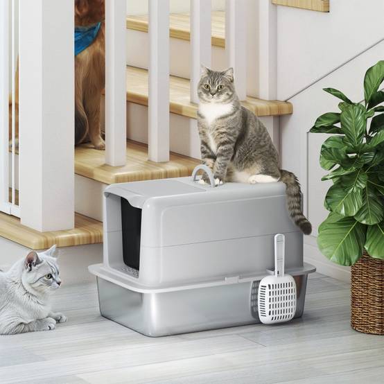 Toilette pour chat en acier inoxydable Gris/Silver 60.5 x 40.5 x 41.5 cm - PANGIVO - Image 8