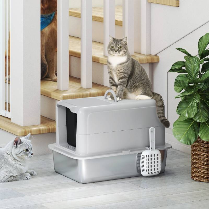 Toilette pour chat en acier inoxydable Gris/Silver 60.5 x 40.5 x 41.5 cm - PANGIVO - Image 8