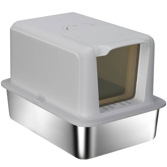 Toilette pour chat en acier inoxydable Gris/Silver 60.5 x 40.5 x 41.5 cm - PANGIVO - Image 1
