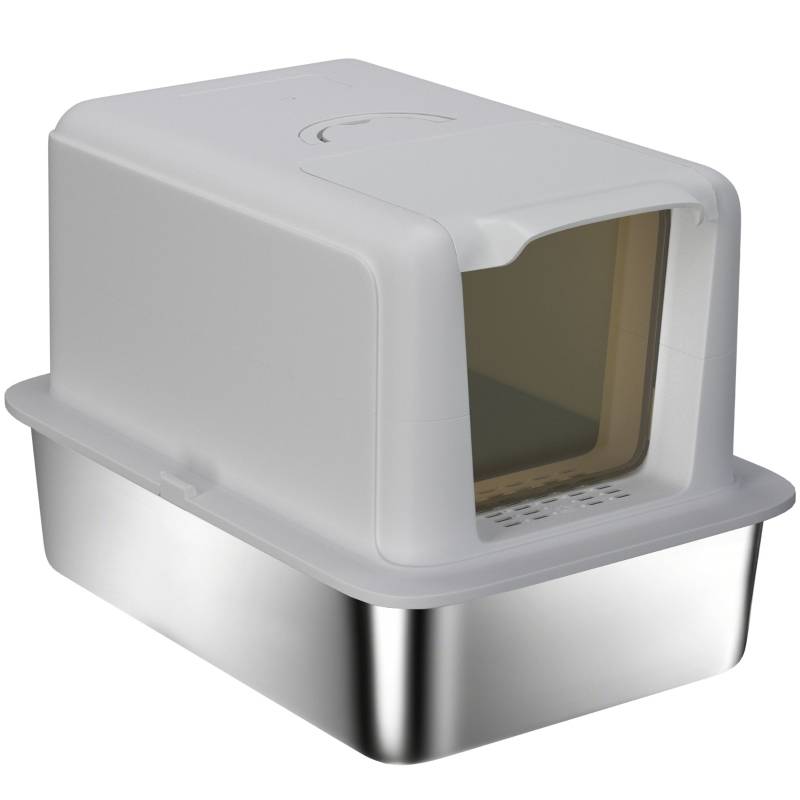 Toilette pour chat en acier inoxydable Gris/Silver 60.5 x 40.5 x 41.5 cm - PANGIVO - Image 1