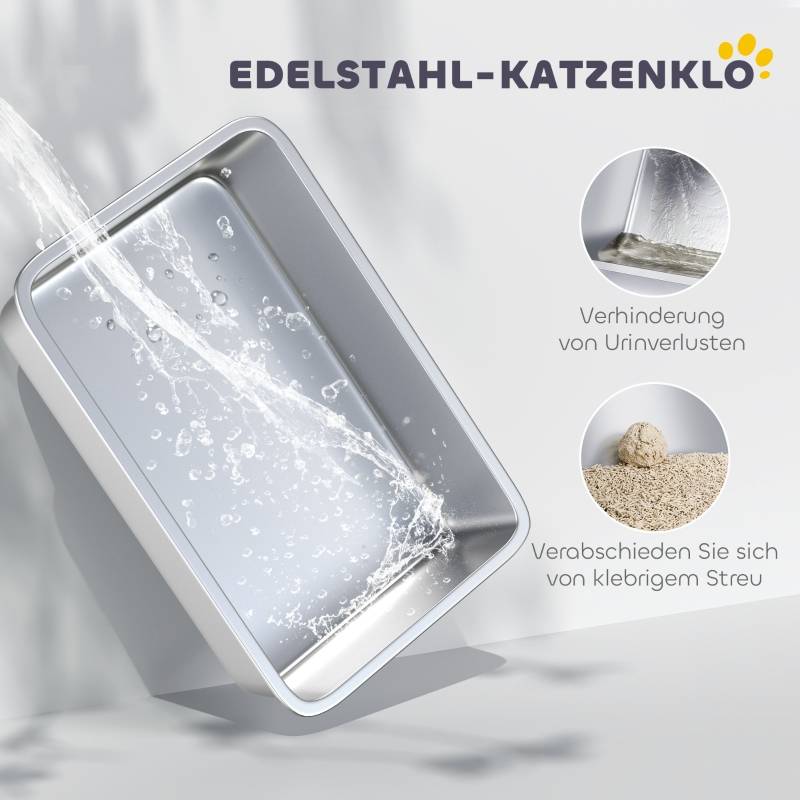 Toilette pour chat en acier inoxydable Gris/Silver 60.5 x 40.5 x 41.5 cm - PANGIVO - Image 4