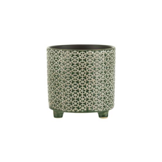 Cache-pot sur pieds en céramique verte D. 16.5 cm - J-Line - Image 1