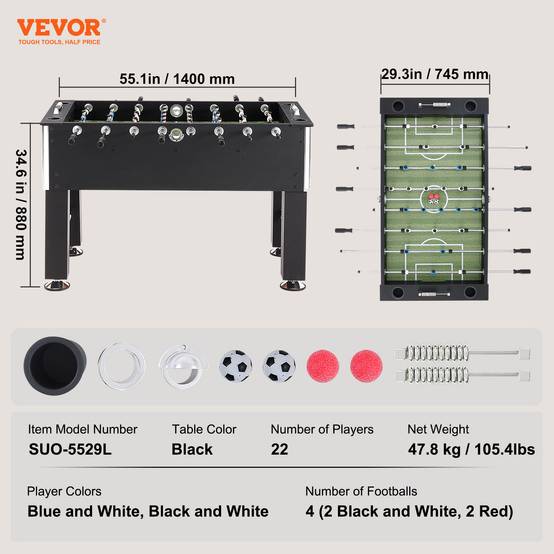 Vevor - VEVOR Table baby-foot standard 140 cm, kit complet 4 balles, 4 porte-gobelets. Intérieur. - Image 7