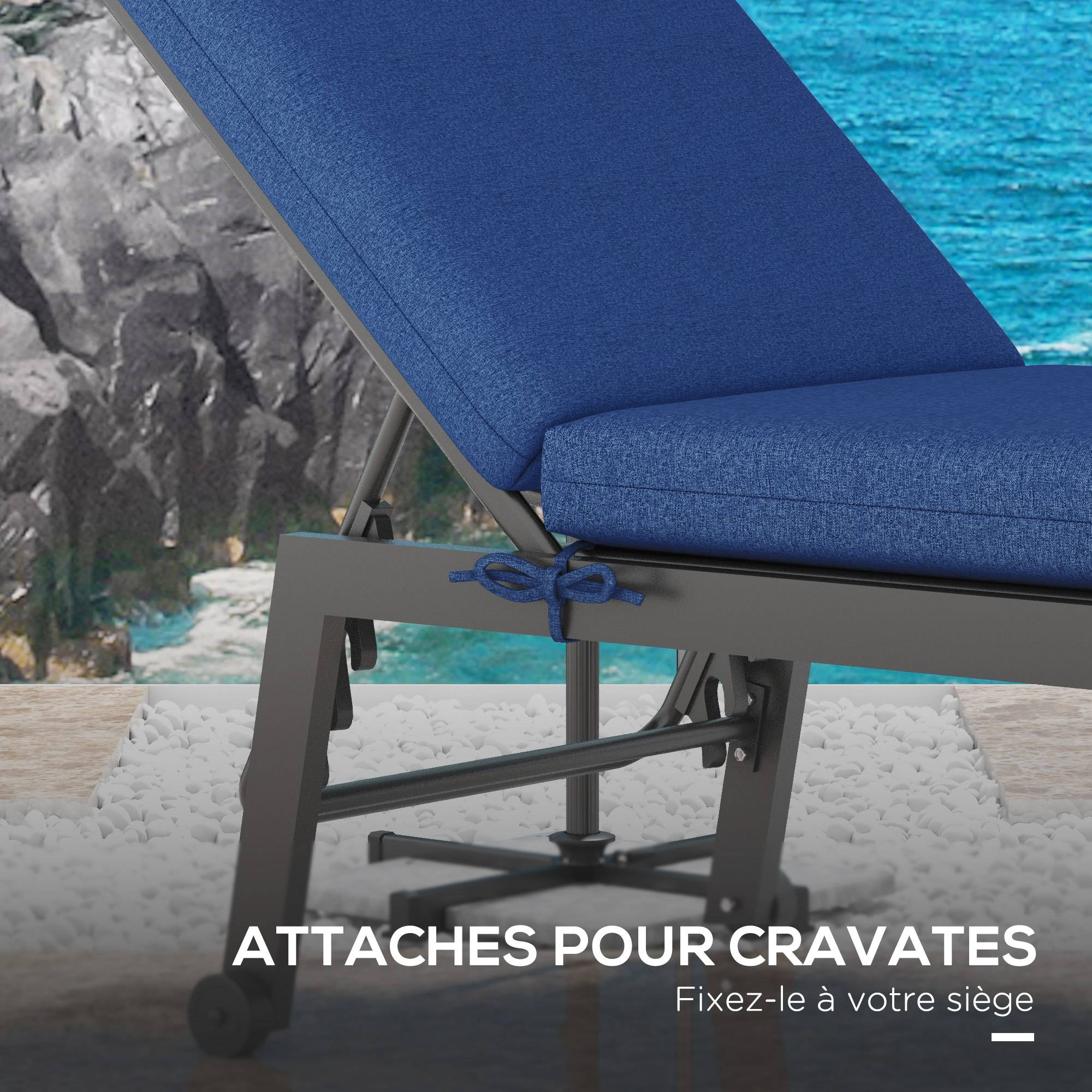 Lot 2 matelas bain de soleil tissu respirant transat jardin attache sécurisée bleu - ComfortXL Outdoor Living - Image 7
