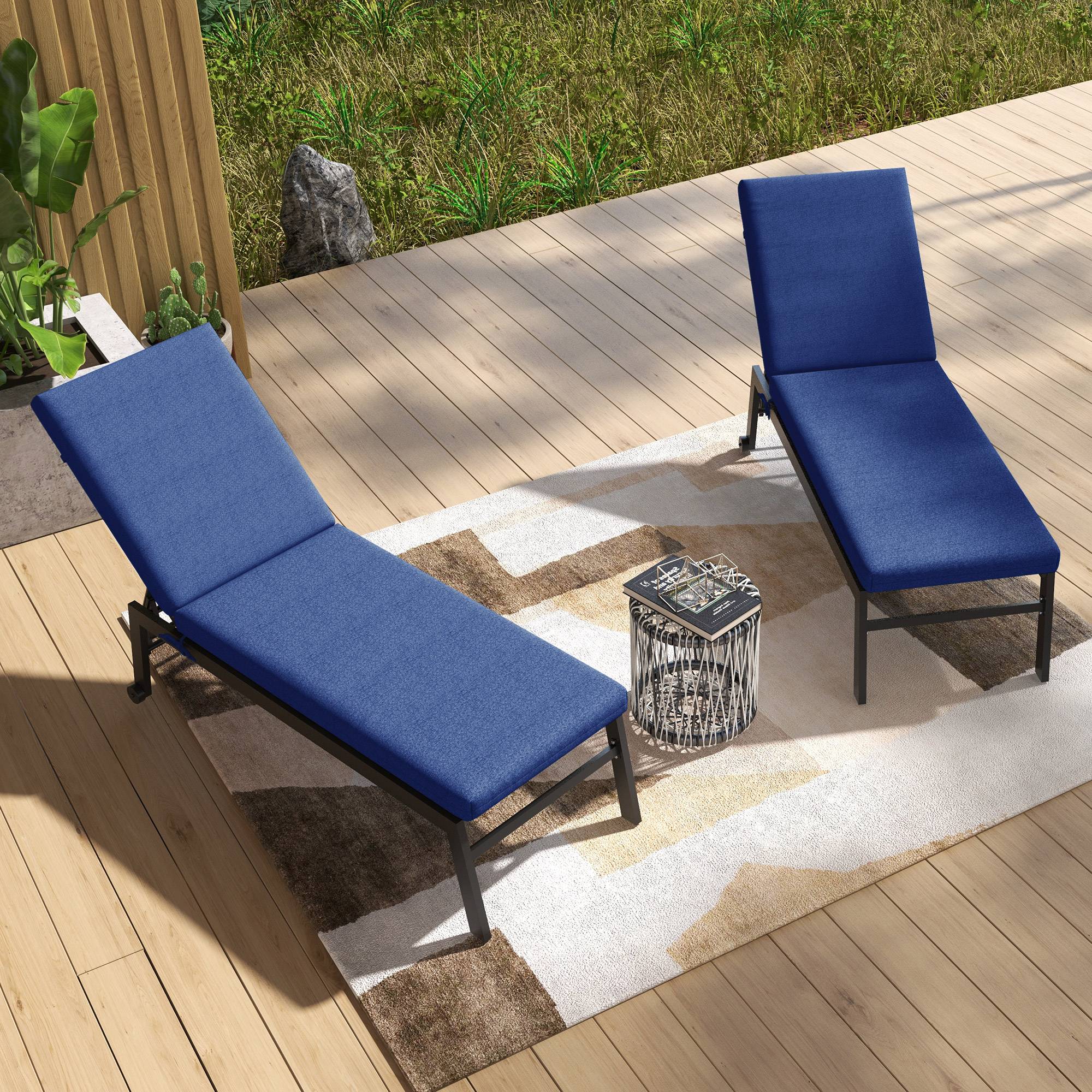 Lot 2 matelas bain de soleil tissu respirant transat jardin attache sécurisée bleu - ComfortXL Outdoor Living - Image 8