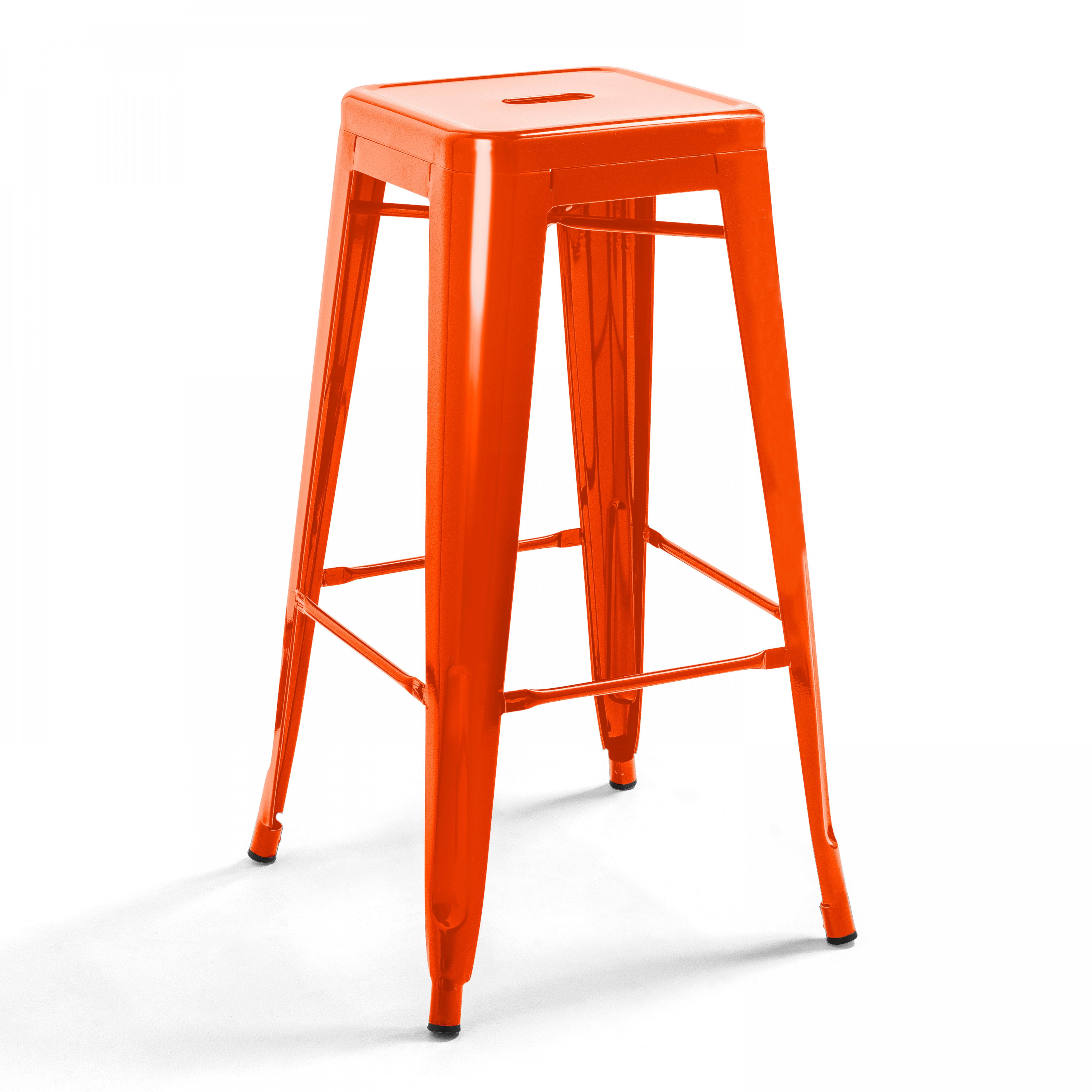 Oviala - Lot de 4 tabourets de bar en acier orange brillant Indus - Oviala - Imagen 2