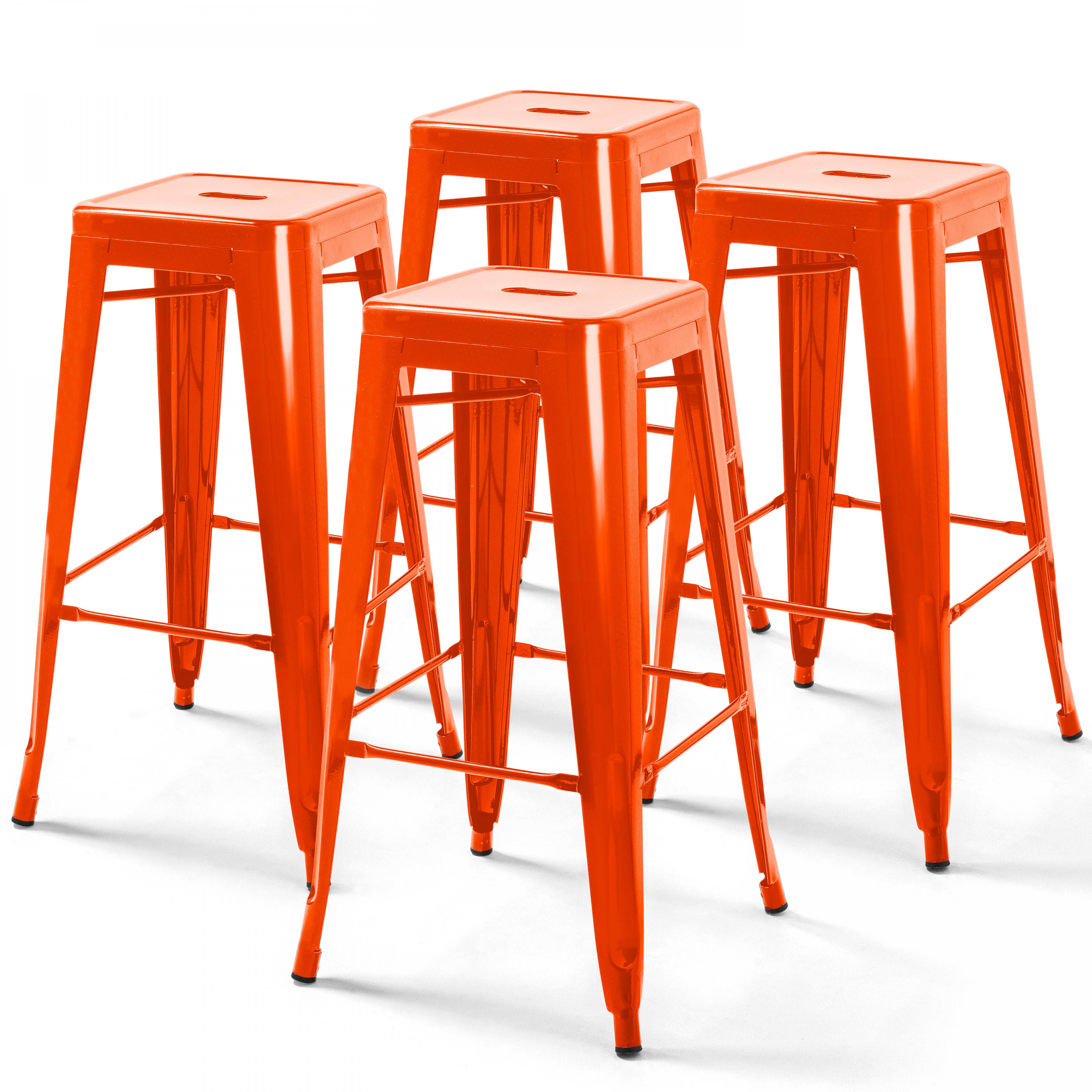 Oviala - Lot de 4 tabourets de bar en acier orange brillant Indus - Oviala - Imagen 1