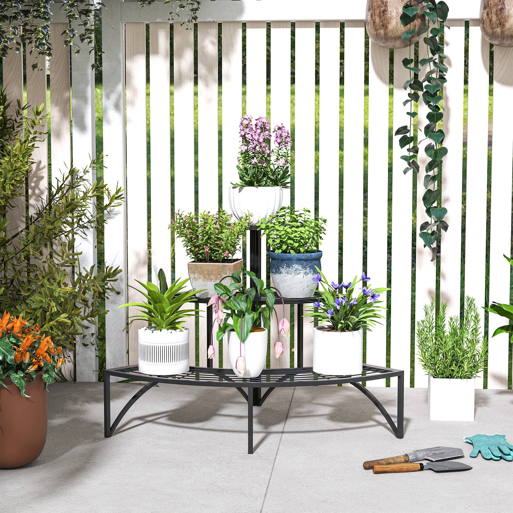 Support d’angle plantes 3 niveaux métal intérieur extérieur support pots fleurs noir gain de place jardin balcon - Image 10