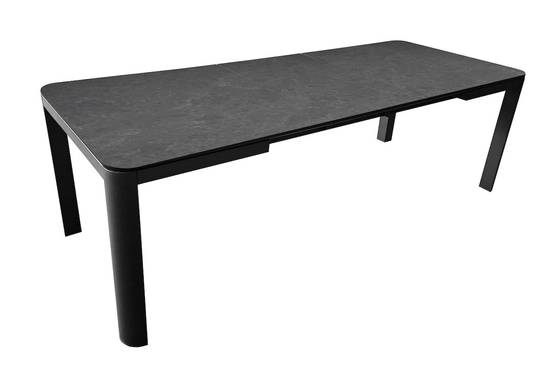 Proloisirs - Table de repas extensible en aluminium et céramique – ALMA 160/210 x 90 – Allonge automatique – Coloris graphite et dark A