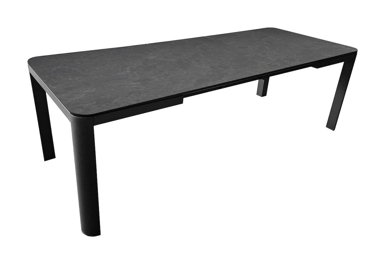 Proloisirs - Table de repas extensible en aluminium et céramique – ALMA 160/210 x 90 – Allonge automatique – Coloris graphite et dark A