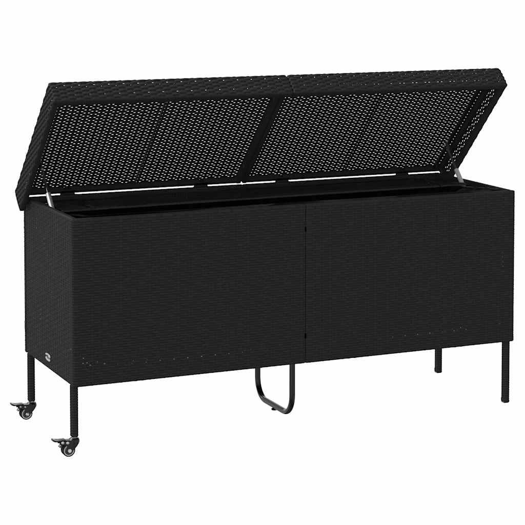 Grand Coffre de Rangement Résine Tressée Mobile Imperméable pour Jardin Piscine Noir 160x55x75 cm – ComfortXL Outdoor Living - Image 4