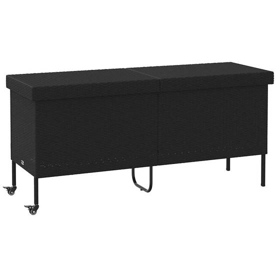 Grand Coffre de Rangement Résine Tressée Mobile Imperméable pour Jardin Piscine Noir 160x55x75 cm – ComfortXL Outdoor Living - Image 2