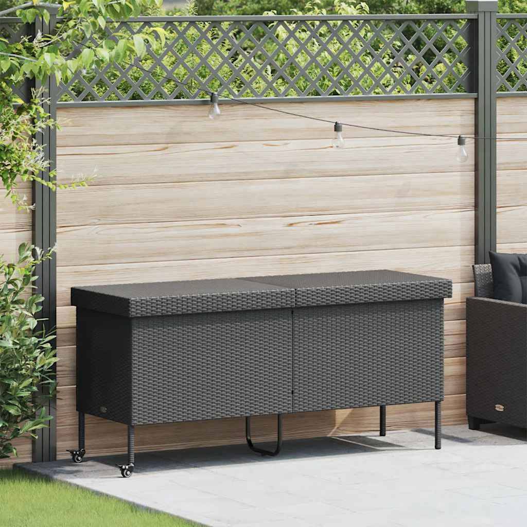 Grand Coffre de Rangement Résine Tressée Mobile Imperméable pour Jardin Piscine Noir 160x55x75 cm – ComfortXL Outdoor Living - Image 1