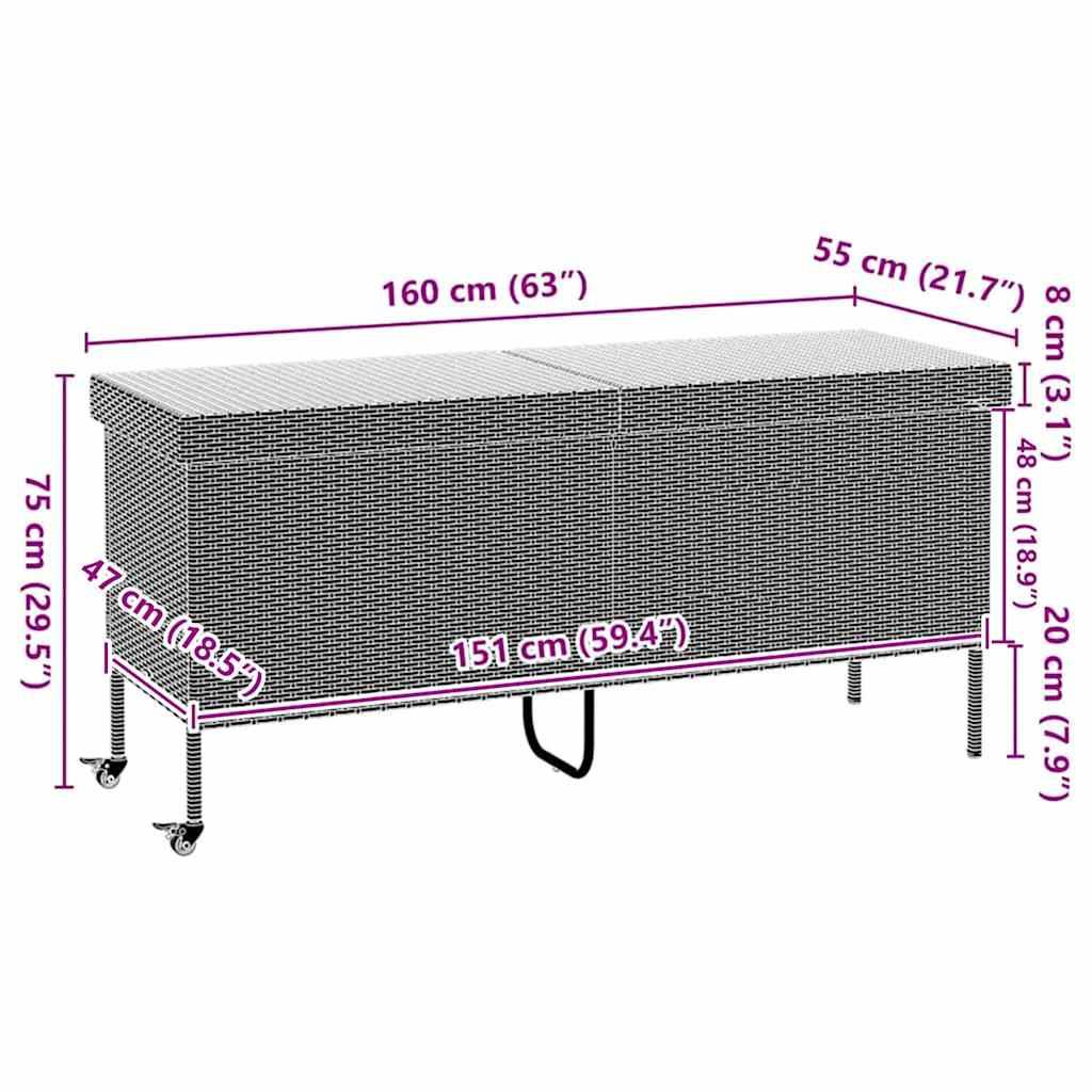 Grand Coffre de Rangement Résine Tressée Mobile Imperméable pour Jardin Piscine Noir 160x55x75 cm – ComfortXL Outdoor Living - Image 5