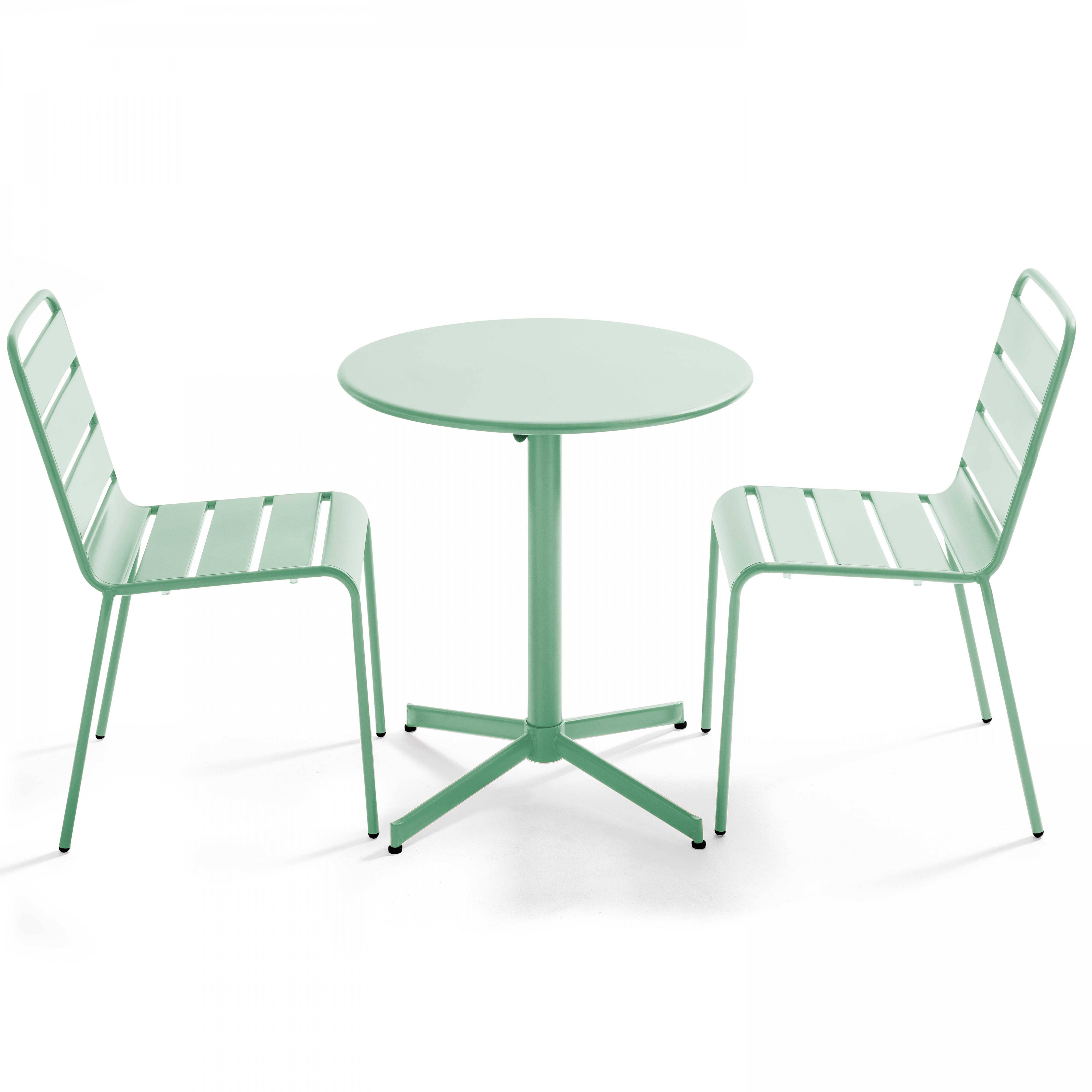 Oviala - Ensemble table de jardin ronde et 2 chaises métal vert sauge Palavas - Oviala - Imagen 1