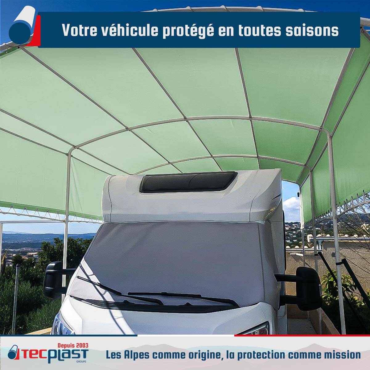 Bâche pour Carport 3x4 m LP506CP Vert Sauge - Garantie 5 ans - Toile PVC étanche pour abri de voiture TECPLAST - Image 2