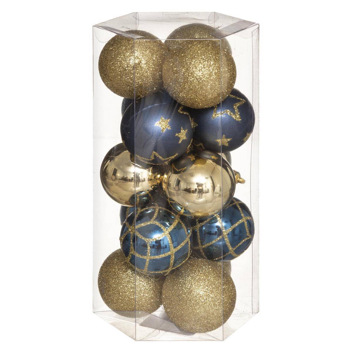 Fééric Lights & Christmas - Lot de 15 boules lisses et décorées D.5cm blanc or - Feeric Lights & Christmas