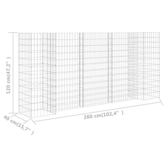 Helloshop26 - Jardinière à gabion en h panier de gabion parterre surélevé de fleurs plantes jardin terrasse extérieur fil d'acier 260 x 40 x 120 cm - Image 5