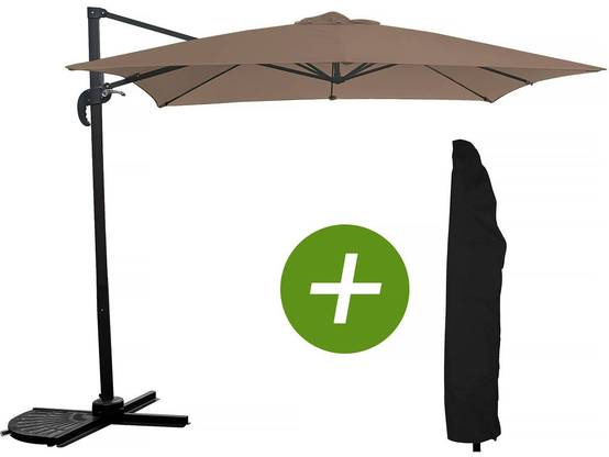 Parasol Jardin Déporté "soleil" - Carré - 2.5 X 2.5 M - Taupe + Housse De Protection -habitat Et Jardin - Image 1