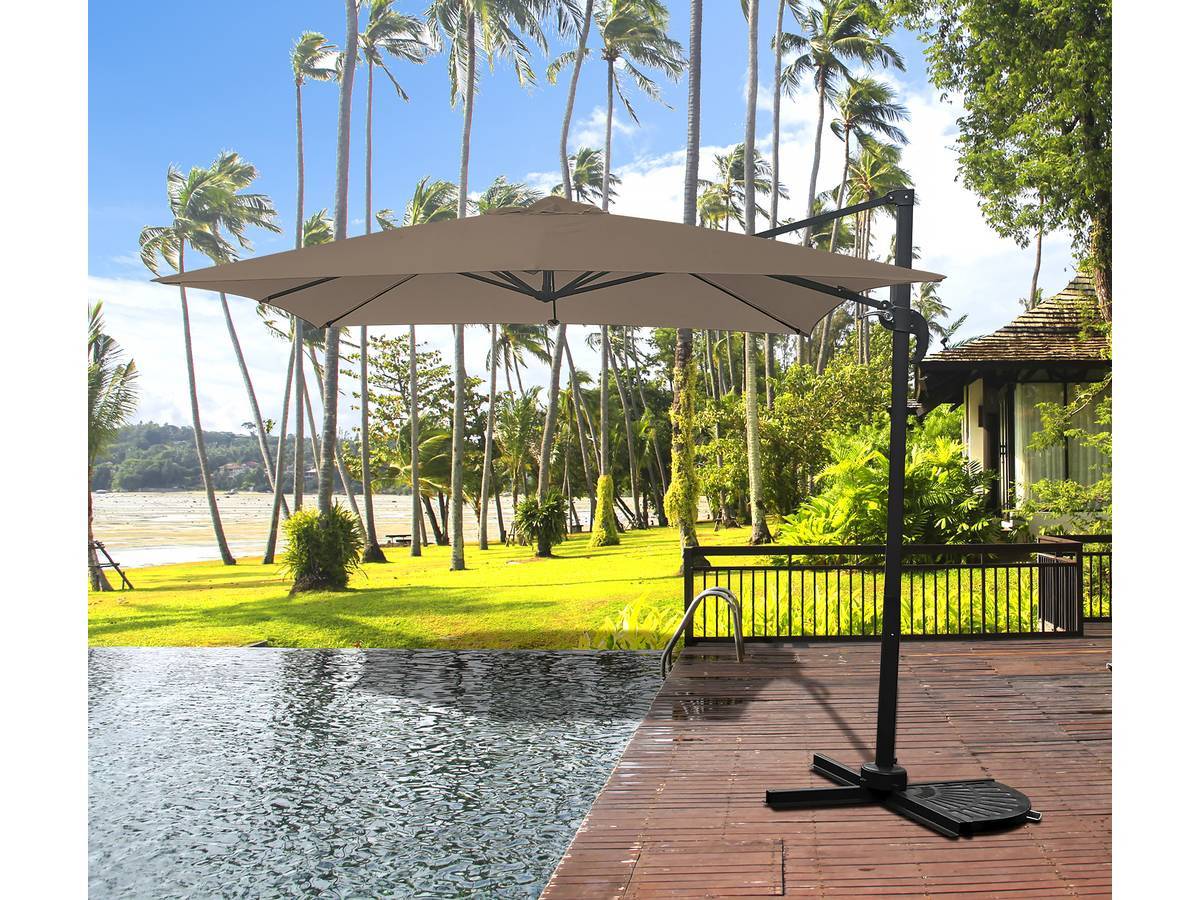 Parasol Jardin Déporté "soleil" - Carré - 2.5 X 2.5 M - Taupe + Housse De Protection -habitat Et Jardin - Imagen 2