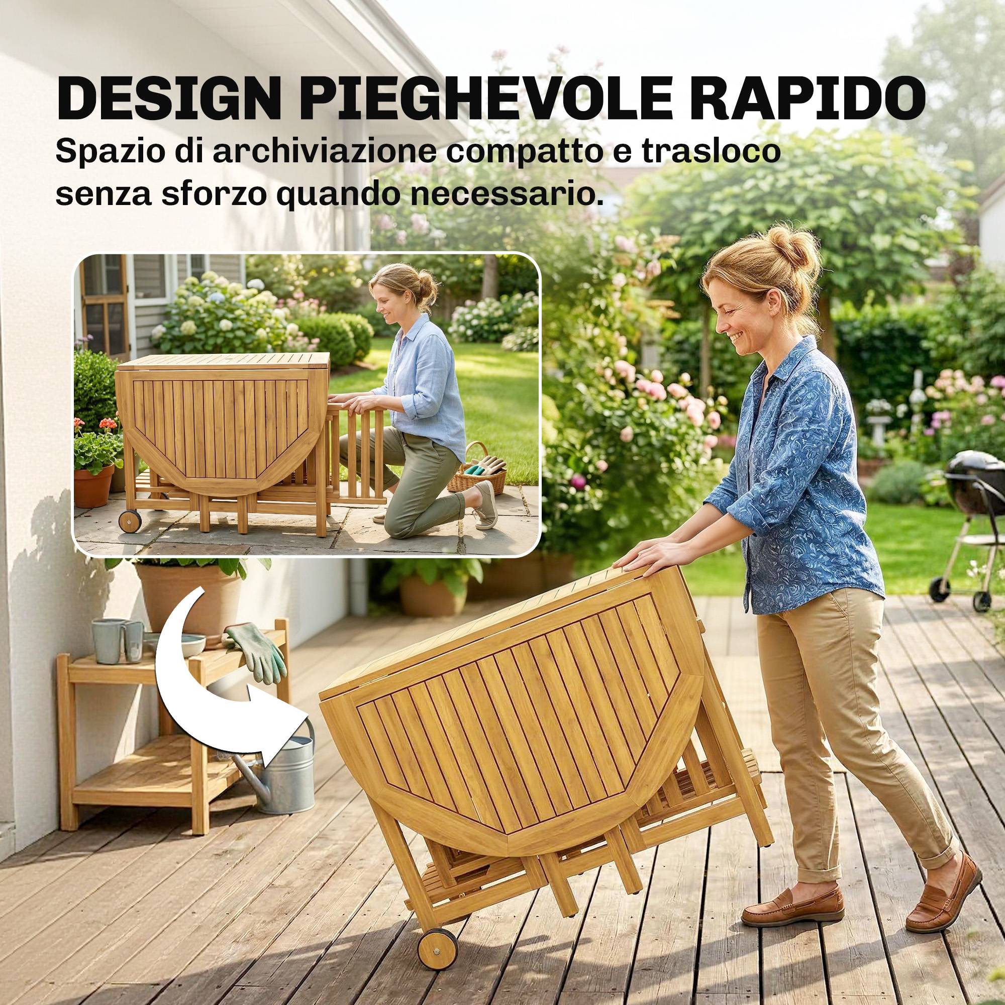 Salon de jardin 7 pièces bois d'acacia table extensible et chaises pliables 150cm naturel - ComfortXL Outdoor Living - Image 7