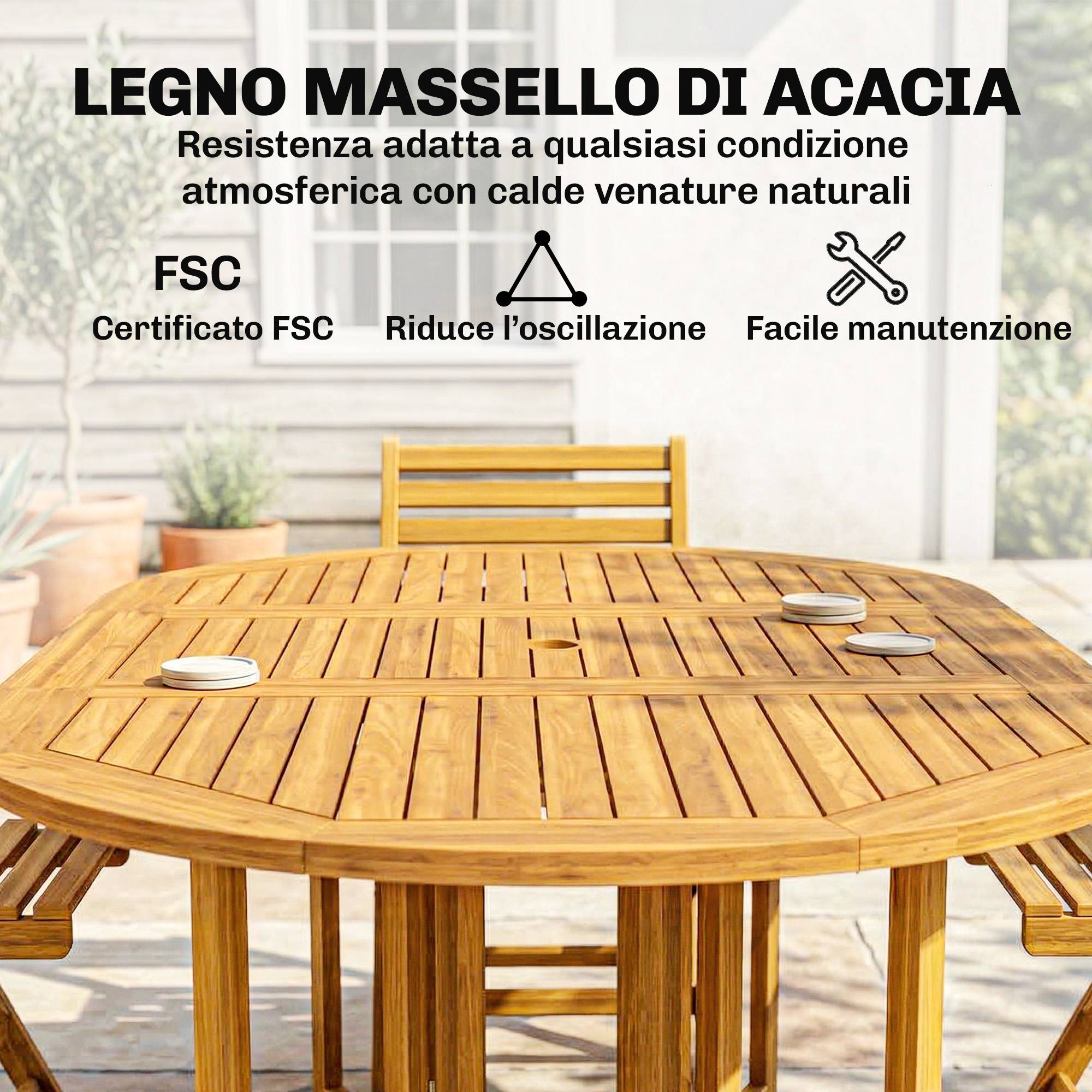 Salon de jardin 7 pièces bois d'acacia table extensible et chaises pliables 150cm naturel - ComfortXL Outdoor Living - Image 8