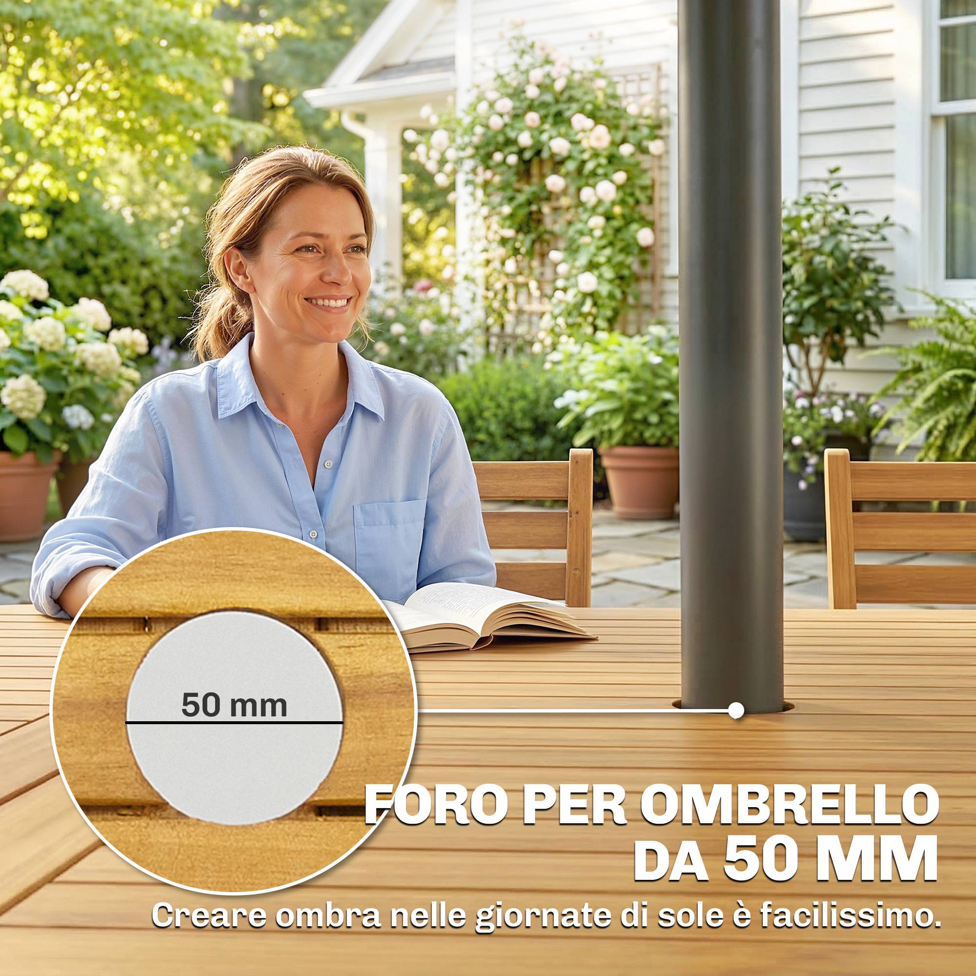 Salon de jardin 7 pièces bois d'acacia table extensible et chaises pliables 150cm naturel - ComfortXL Outdoor Living - Image 9