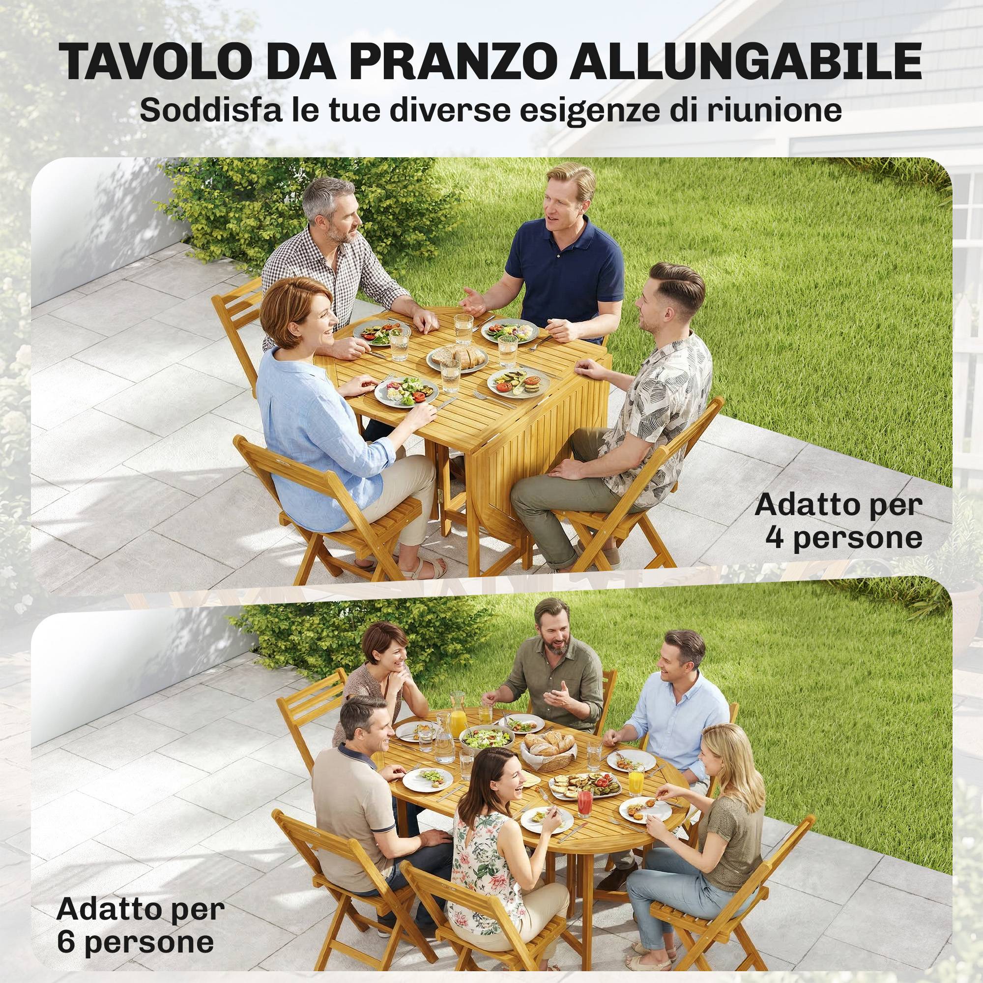 Salon de jardin 7 pièces bois d'acacia table extensible et chaises pliables 150cm naturel - ComfortXL Outdoor Living - Image 6