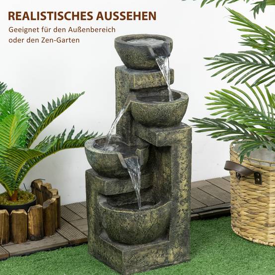 Fontaine Jardin Résine Extérieur 4 Niveaux Cascade Débit Réglable 60cm Noir - ComfortXL Outdoor Living - Image 4