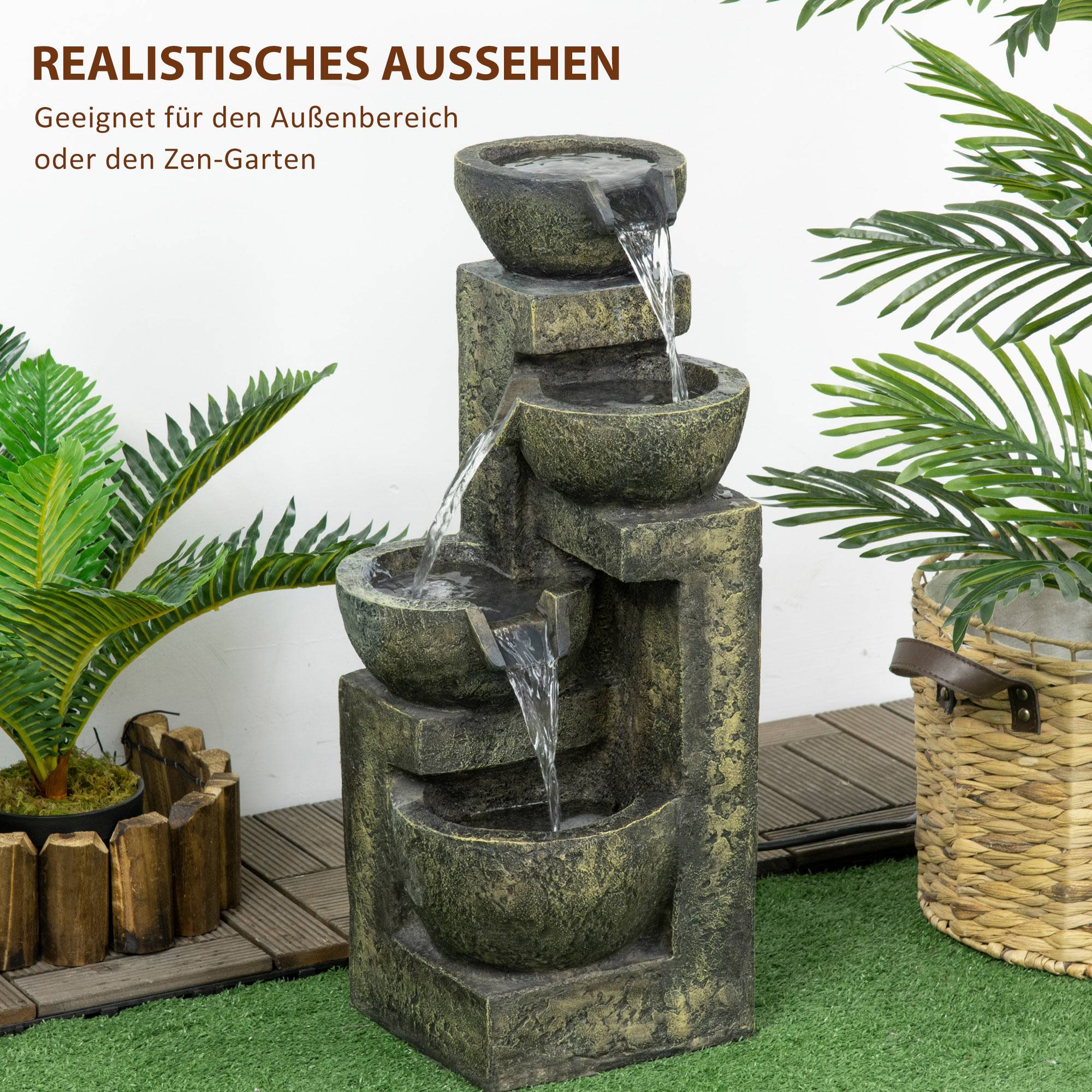 Fontaine Jardin Résine Extérieur 4 Niveaux Cascade Débit Réglable 60cm Noir - ComfortXL Outdoor Living - Image 4