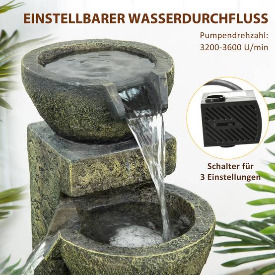 Fontaine Jardin Résine Extérieur 4 Niveaux Cascade Débit Réglable 60cm Noir - ComfortXL Outdoor Living - Image 5