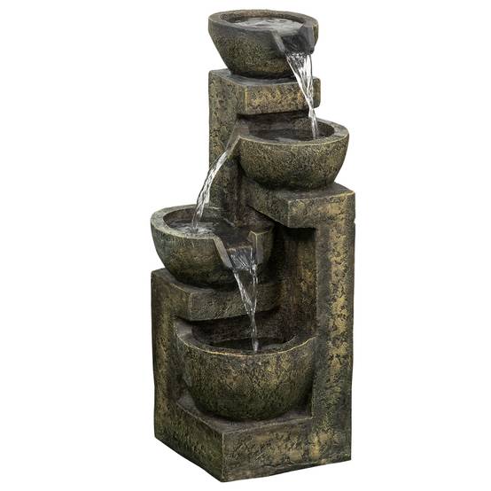 Fontaine Jardin Résine Extérieur 4 Niveaux Cascade Débit Réglable 60cm Noir - ComfortXL Outdoor Living - Image 2