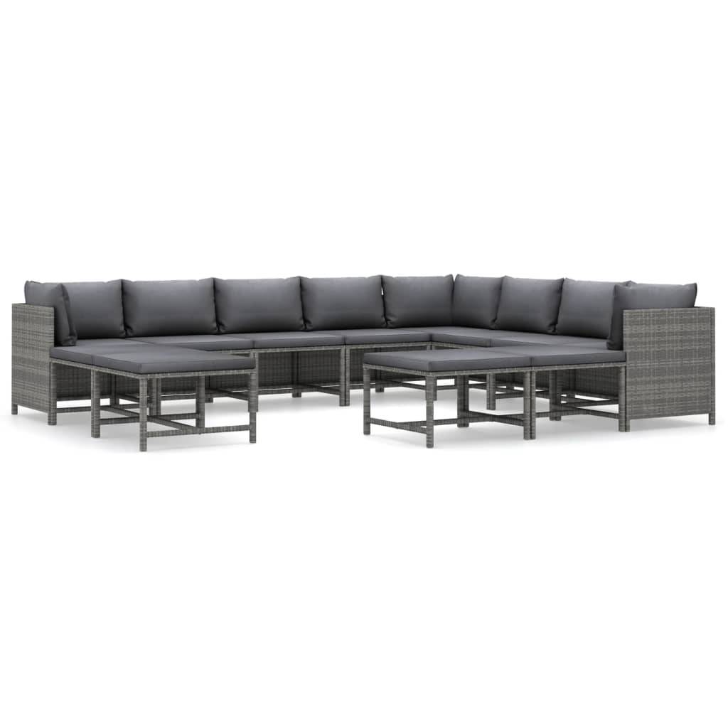 Helloshop26 - Salon de jardin meuble d'extérieur ensemble de mobilier 12 pièces avec coussins résine tressée gris - Imagen 1