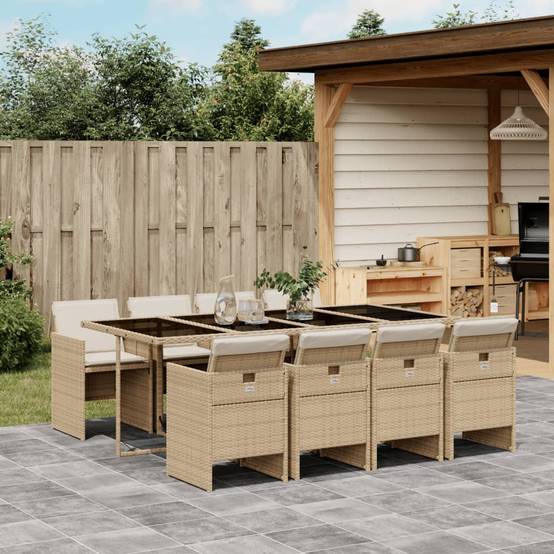 Salon de Jardin 8 Personnes Résine Tressée Table Verre Encastrable Extérieur Beige – ComfortXL Outdoor Living - Image 1