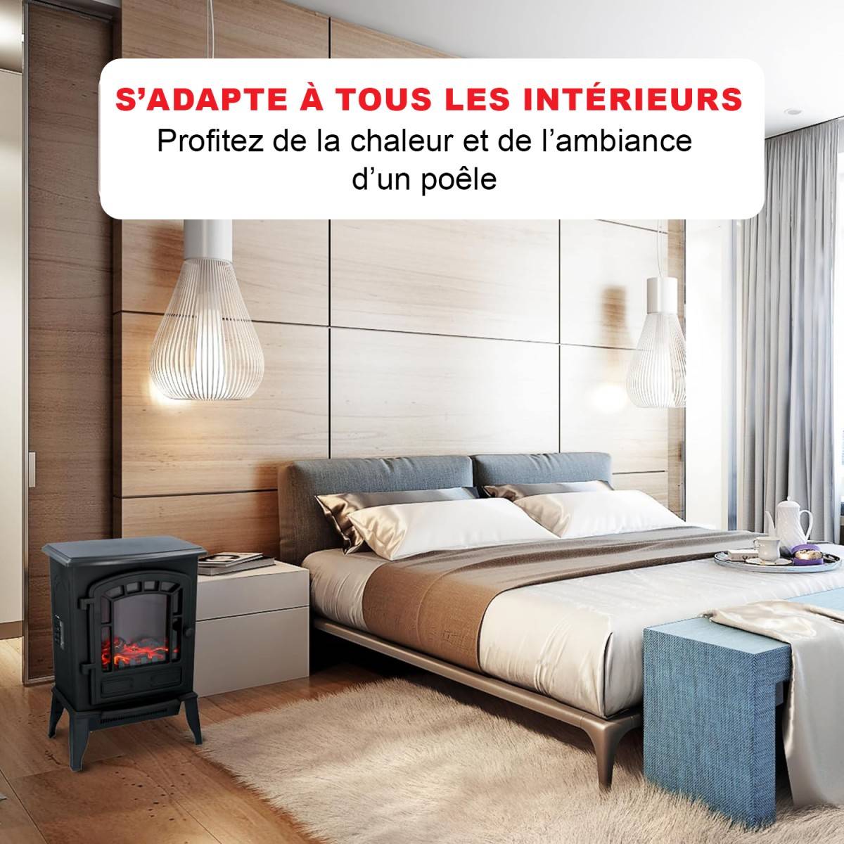 Cheminée électrique Effet flamme 2000W Thermostat réglable 3 LED Chauffage d'appoint Torino CLASSIC FIRE - Imagen 6