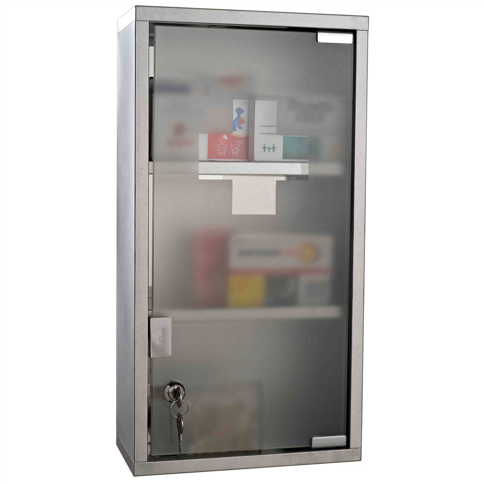 Sans Marque - Armoire pharmacie Acero acier inoxydable 3 compartiments serrure 25x12x48 cm - Image 2
