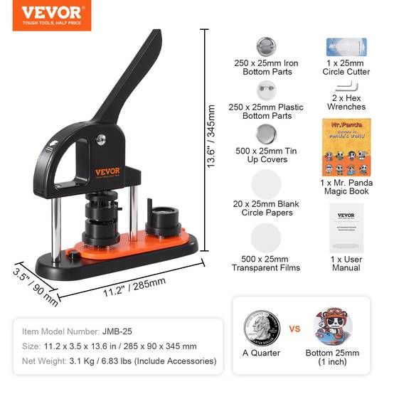 Vevor - VEVOR Machine à Badges Presse à Badge à Épingles 25 mm avec 500 Kits de Boutons - Image 7