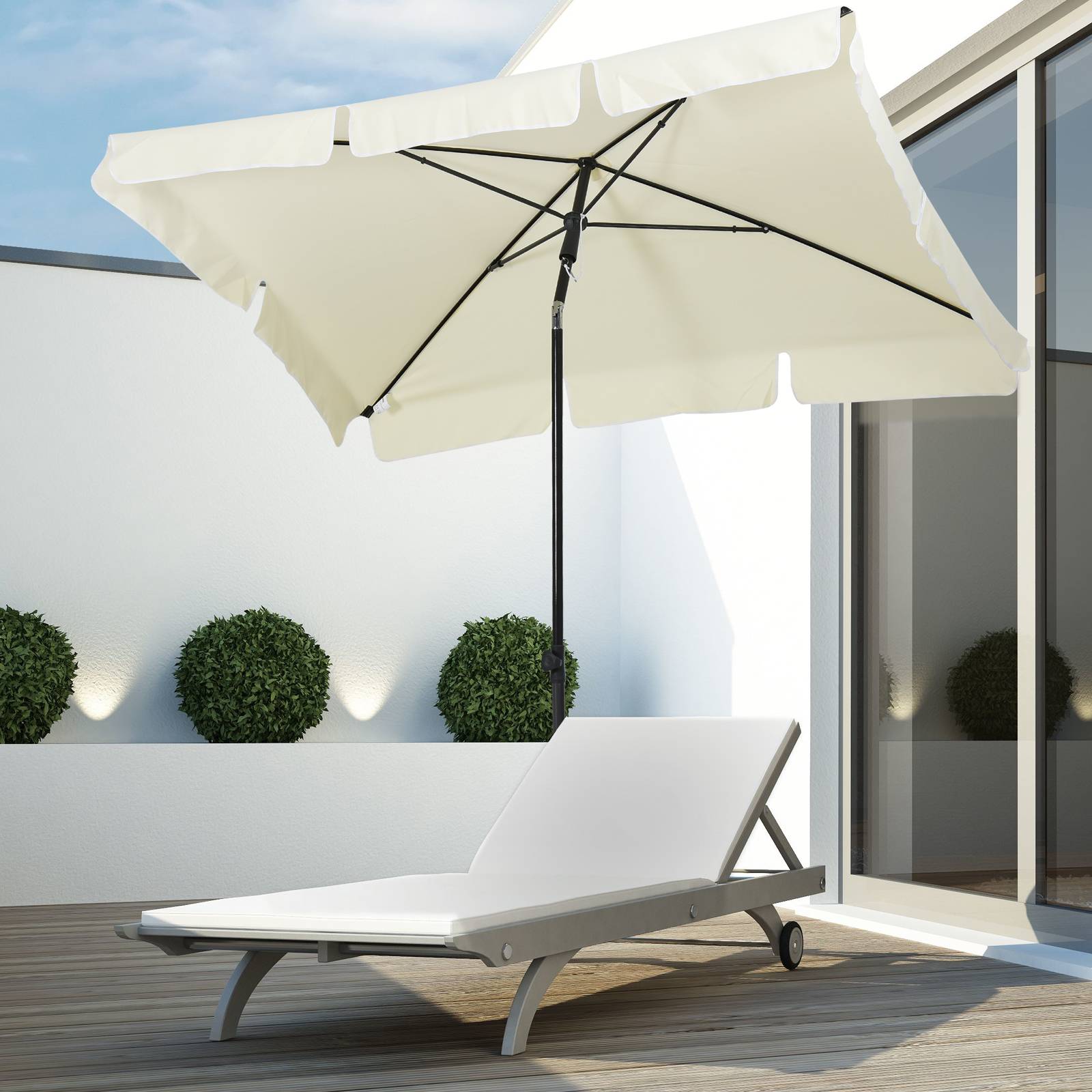Outsunny - Parasol de jardin rectangulaire inclinable diamètre 2m alu métal polyester haute densité beige clair - Outsunny - Image 2