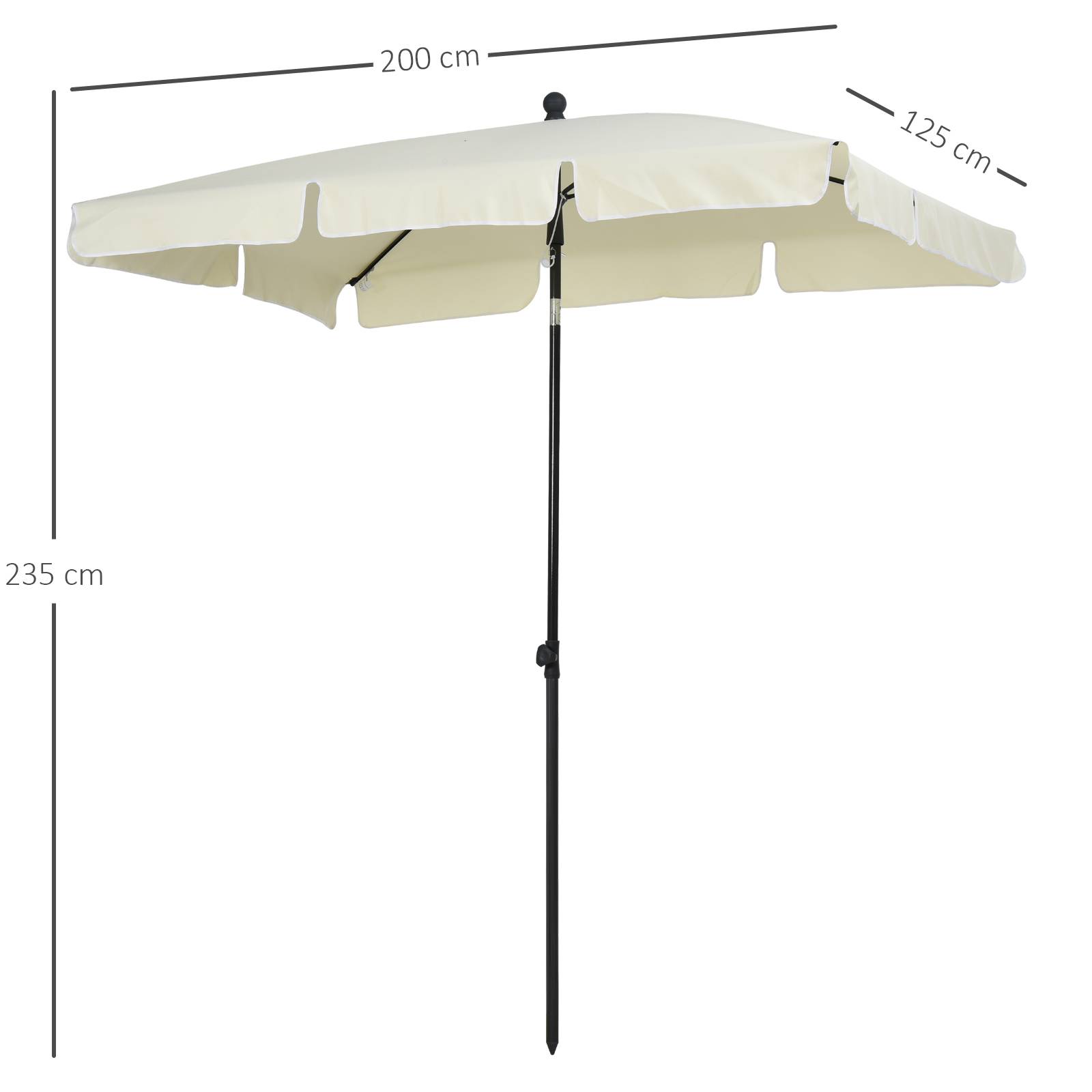 Outsunny - Parasol de jardin rectangulaire inclinable diamètre 2m alu métal polyester haute densité beige clair - Outsunny - Image 3
