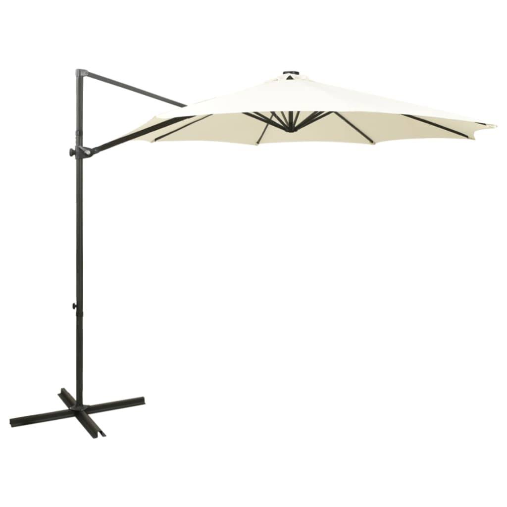 Helloshop26 - Parasol meuble de jardin déporté avec mât et lumières led sable 300 cm - Imagen 1