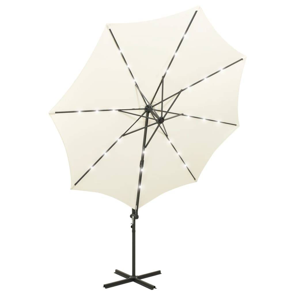 Helloshop26 - Parasol meuble de jardin déporté avec mât et lumières led sable 300 cm - Imagen 4