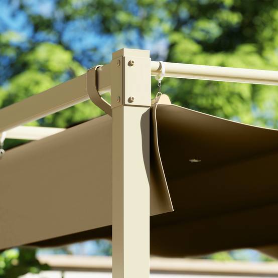 Outsunny - Pergola jardin exterieur 3x3m coulissante rétractable fixation magnétique abri soleil UPF30+ polyester 180g/m² kaki - Outsunny - Image 7