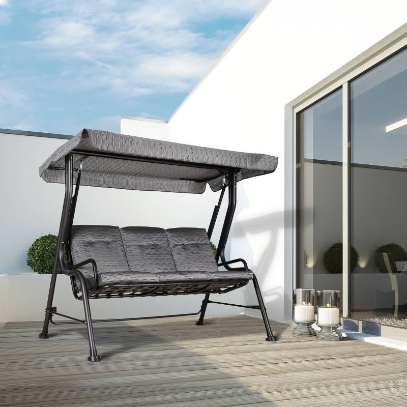 Balancelle de jardin 3 places structure acier coussins gris toit ajustable 200x120x170cm - ComfortXL Outdoor Living - Image 1