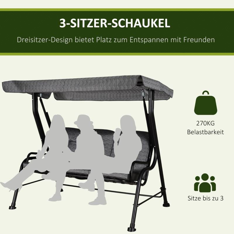 Balancelle de jardin 3 places structure acier coussins gris toit ajustable 200x120x170cm - ComfortXL Outdoor Living - Image 6