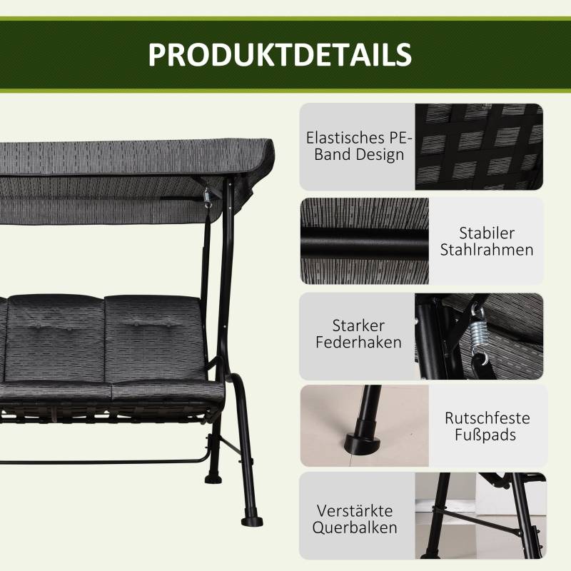 Balancelle de jardin 3 places structure acier coussins gris toit ajustable 200x120x170cm - ComfortXL Outdoor Living - Image 7