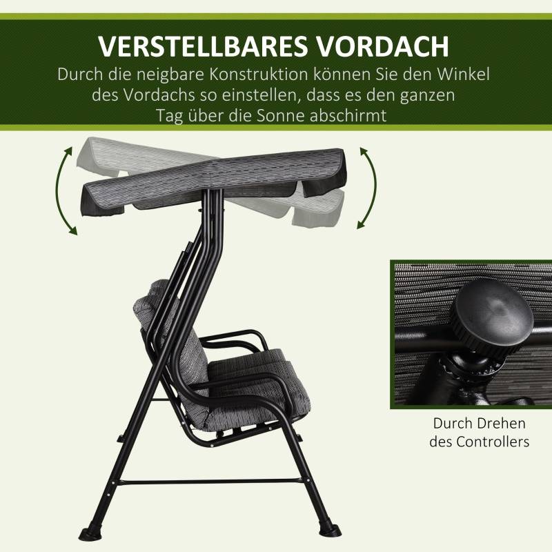 Balancelle de jardin 3 places structure acier coussins gris toit ajustable 200x120x170cm - ComfortXL Outdoor Living - Image 4