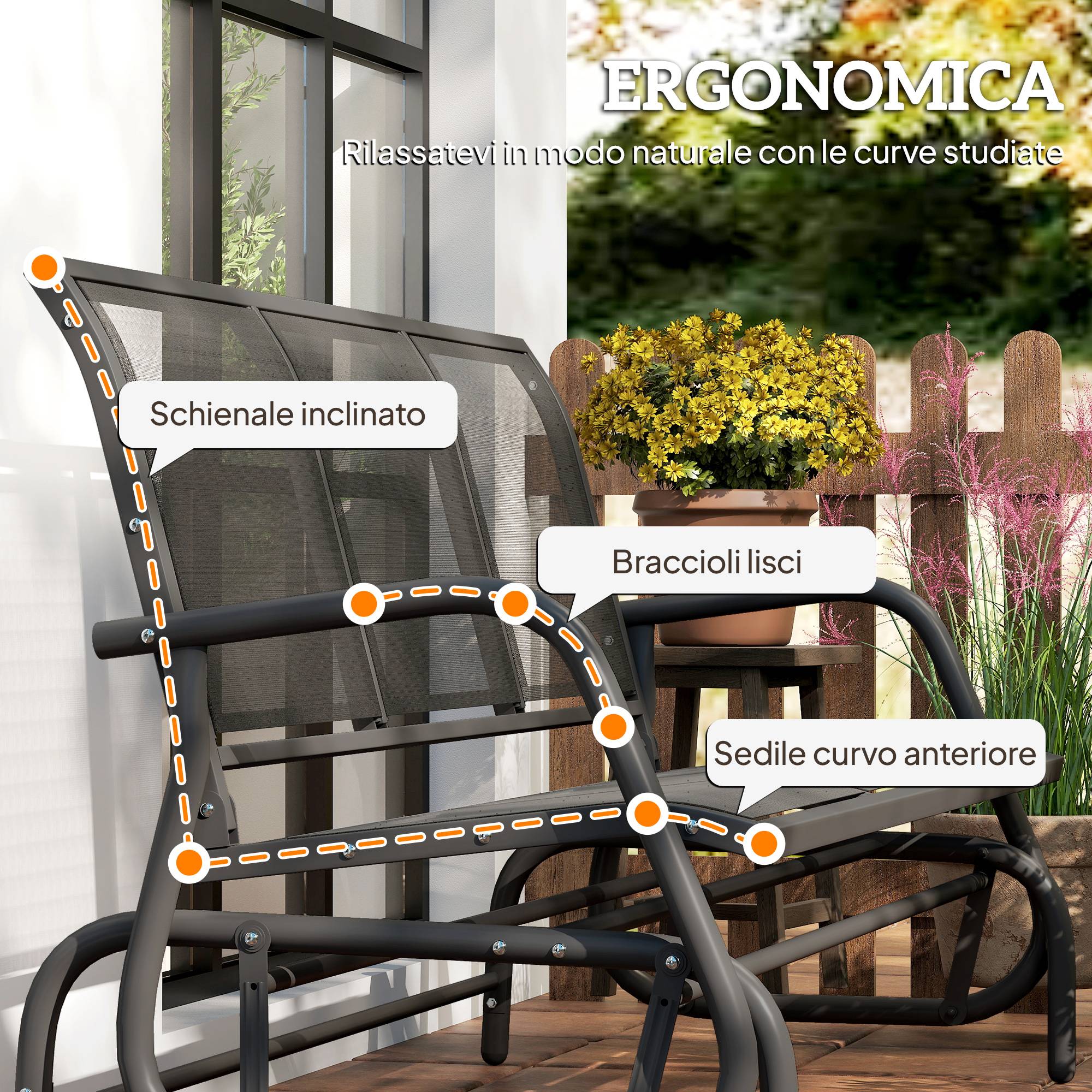 Banc à bascule de jardin 3 places métal textilène respirant extérieur noir 147x70x85cm - ComfortXL Outdoor Living - Image 10